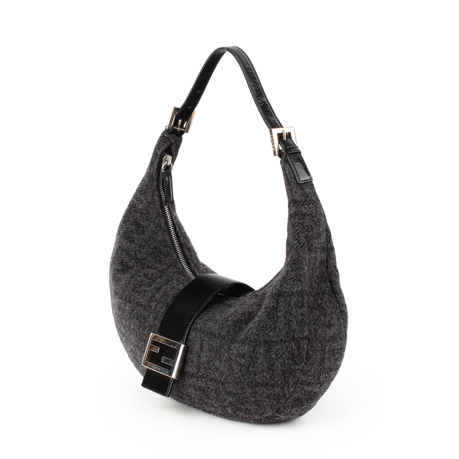FENDI FF Wool Hobo Shoulder Bag - Grey