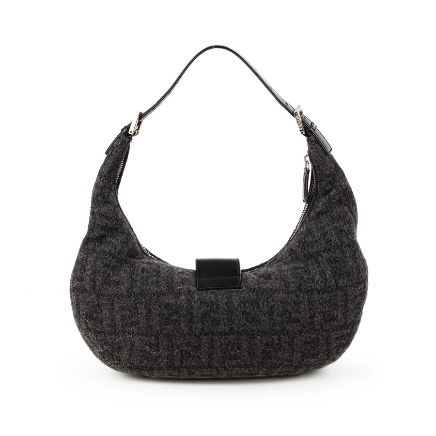 FENDI FF Wool Hobo Shoulder Bag - Grey