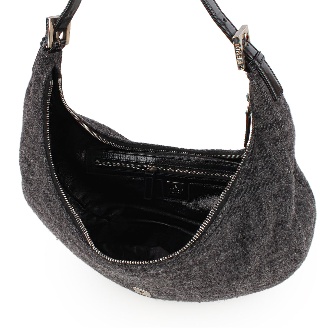 FENDI FF Wool Hobo Shoulder Bag - Grey
