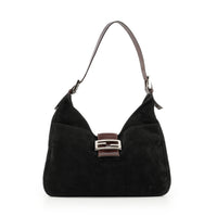 FENDI Shoulder Bag - Black Suede & Brown Leather