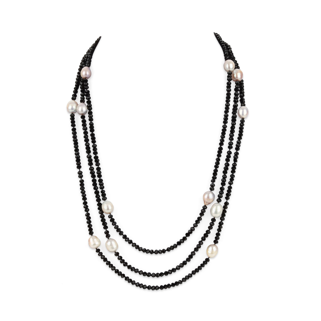 Faceted Onyx & Freshwater Pearl Station Necklace