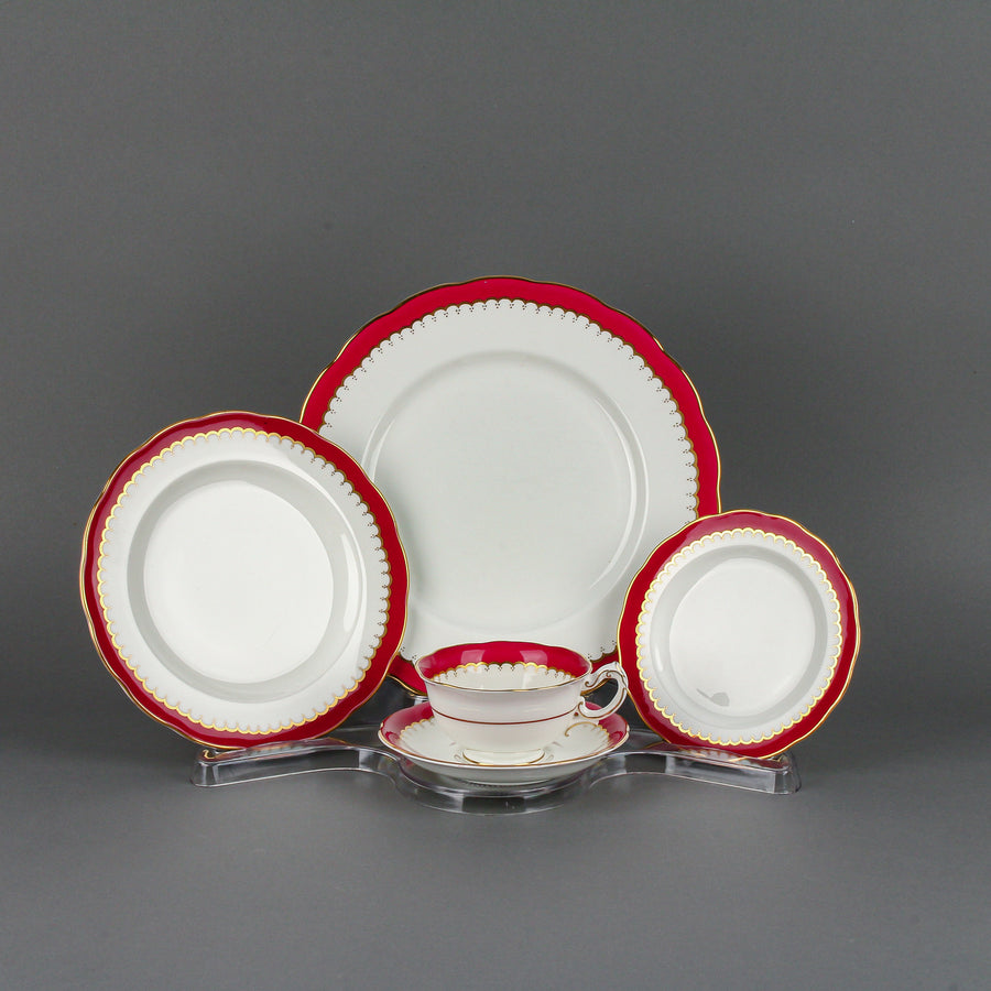 ROYAL SWANSEA The Coronation Maroon - 7 Place Settings +