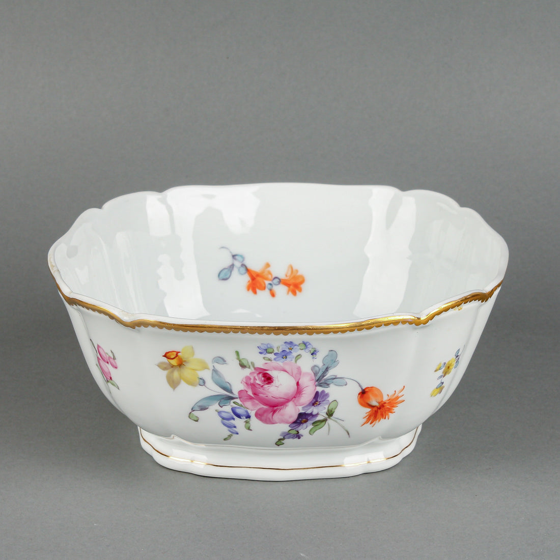 NYMPHENBURG Hand-Painted Rose Floral 1012 Footed Bowl