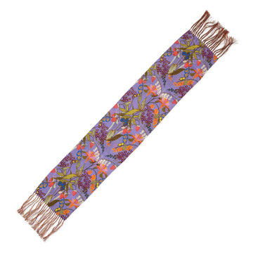 Fruits & Flowers Silk Scarf - Purple, Orange, & Pink with Fringes