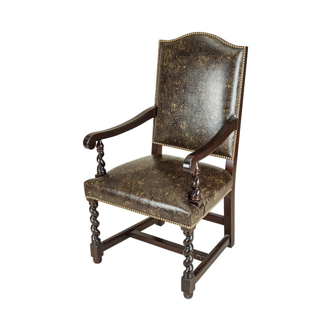 STICKLEY 8 Barley Twist Chairs w/Patterned Leather