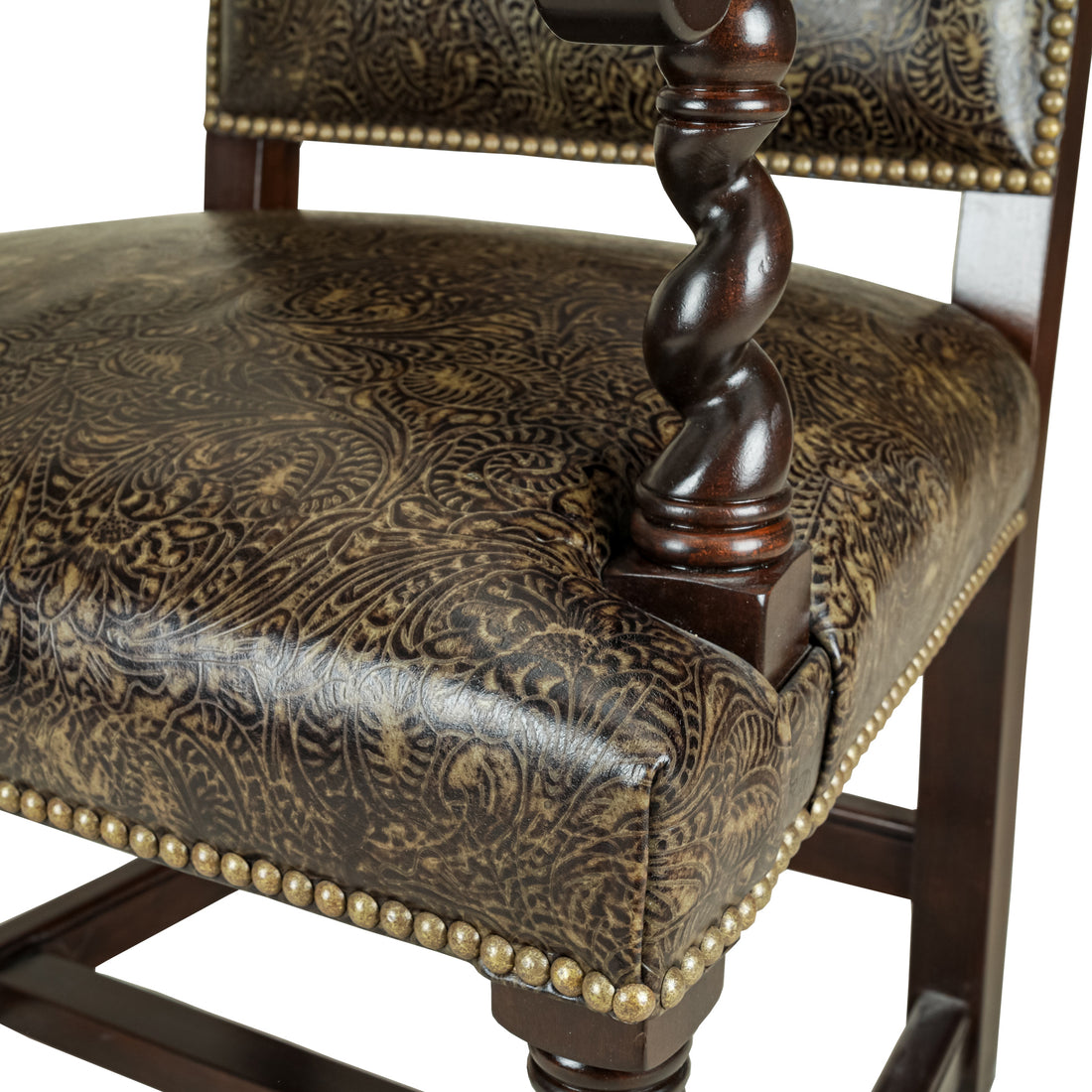 STICKLEY 8 Barley Twist Chairs w/Patterned Leather