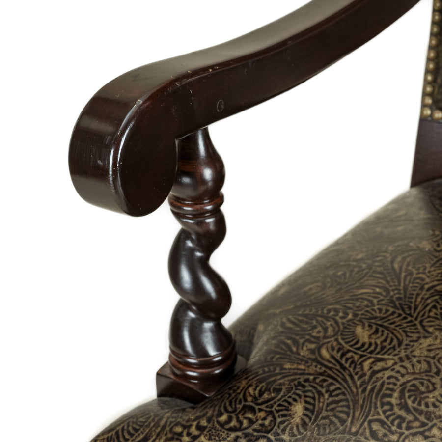 STICKLEY 8 Barley Twist Chairs w/Patterned Leather