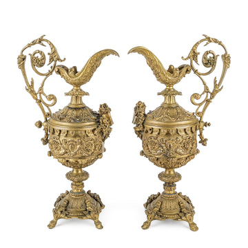 Renaissance Revival Bronze Footed Ewers - Set Of 2