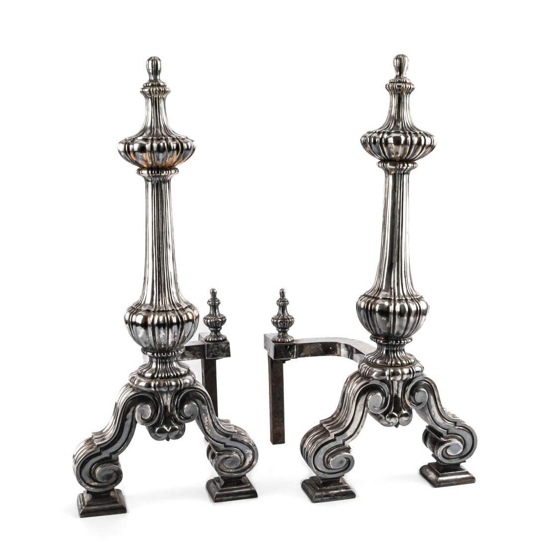 PAIR Vintage Large Silver Plate Andirons