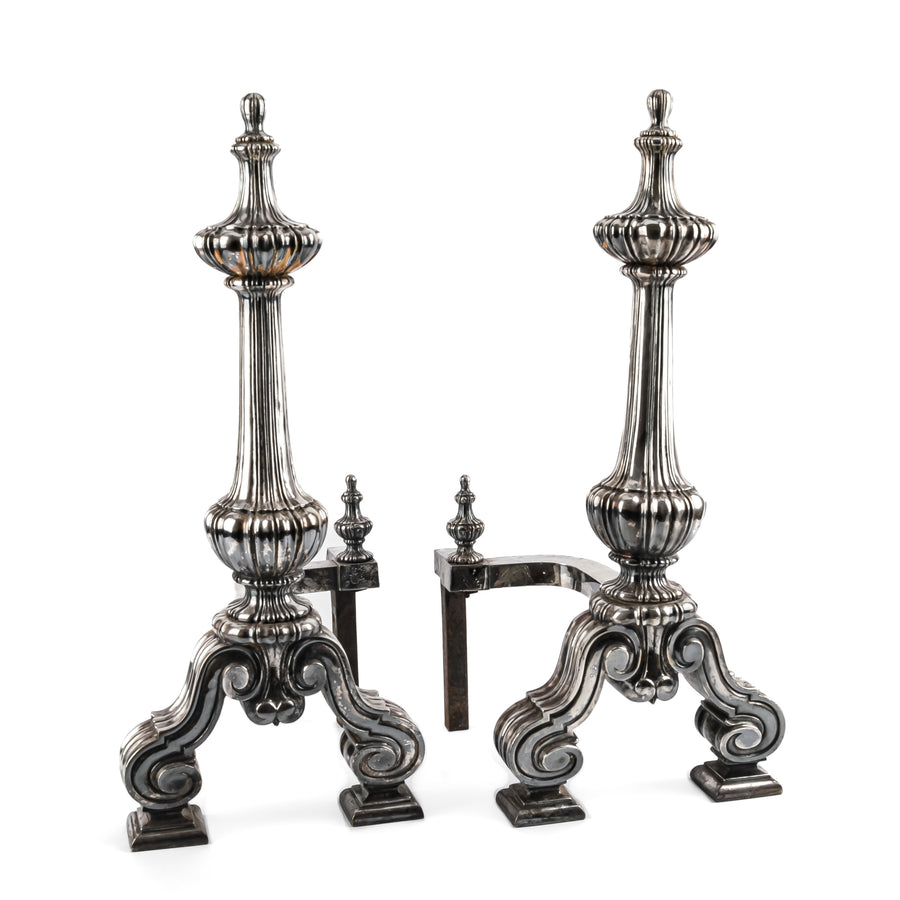 PAIR Vintage Large Silver Plate Andirons