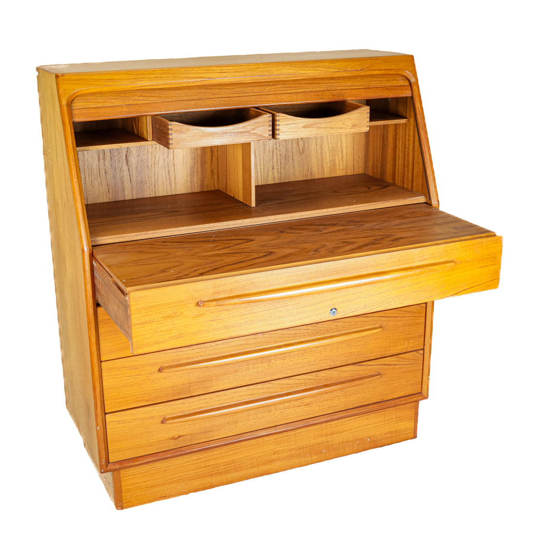 Vintage Teak Roll Top Desk