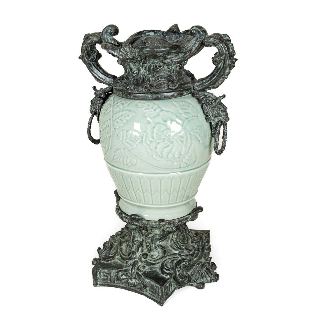 SHAW PEZZO Bronze Mounted Celadon Style Vase