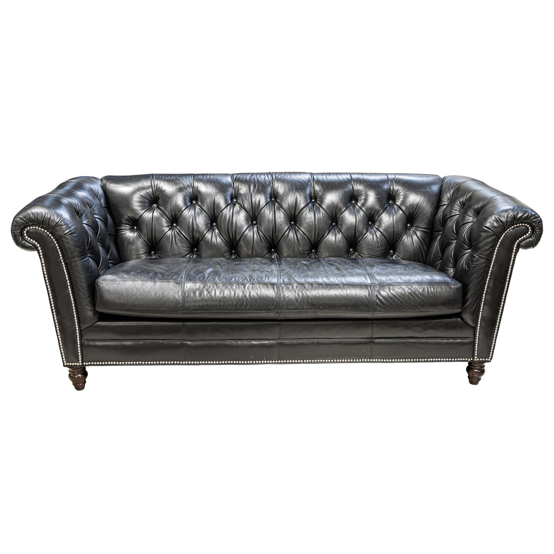 DIVIANI Black Leather Tufted Sofa