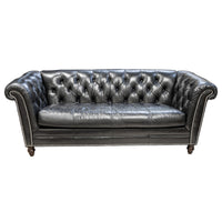 DIVIANI Black Leather Tufted Sofa