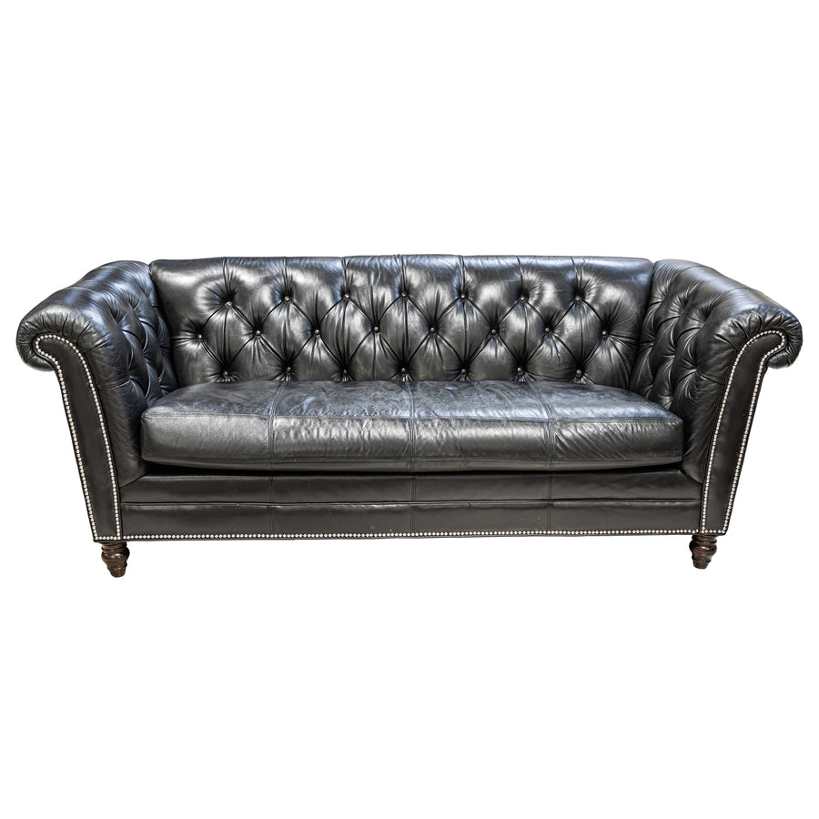 DIVIANI Black Leather Tufted Sofa