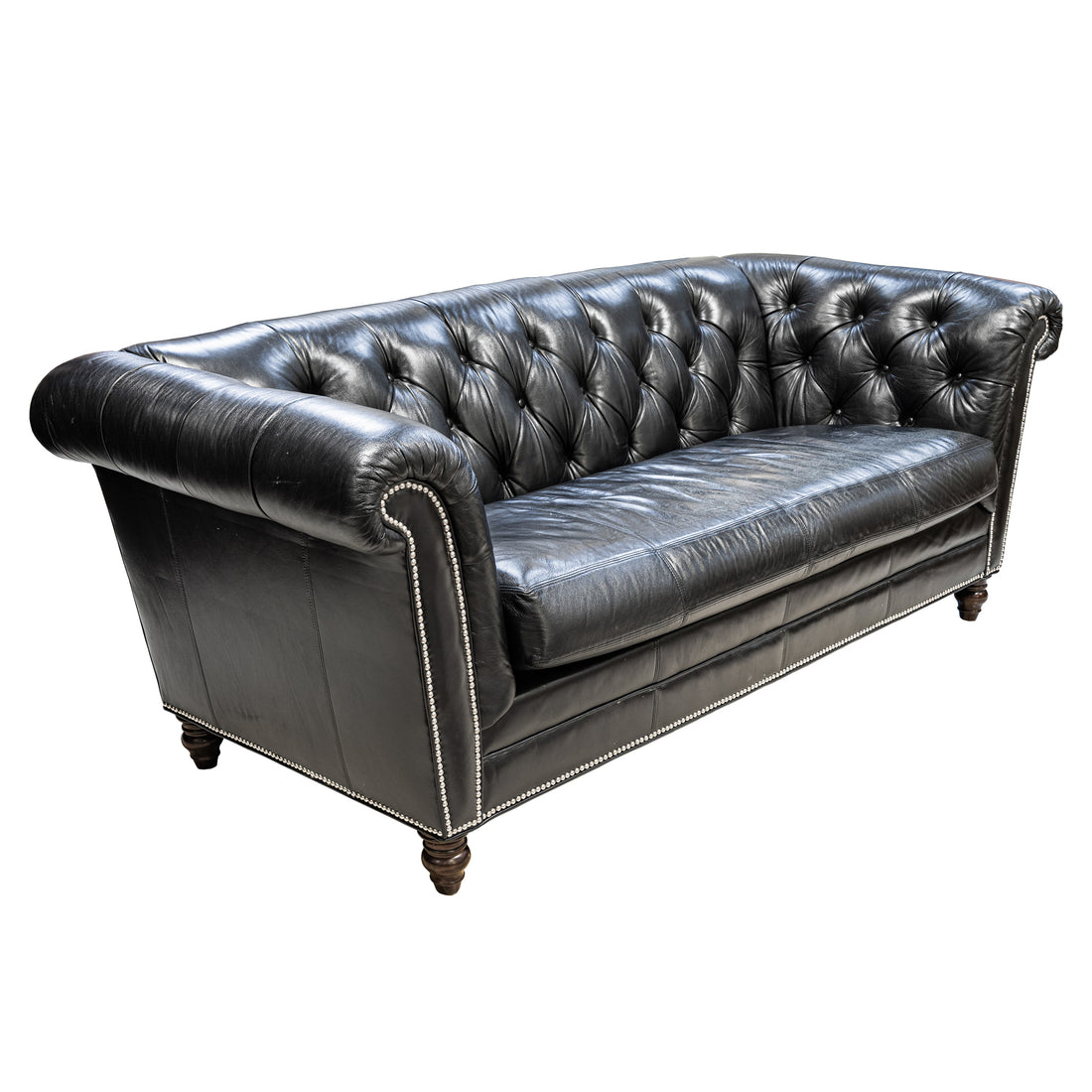 DIVIANI Black Leather Tufted Sofa