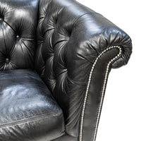 DIVIANI Black Leather Tufted Sofa