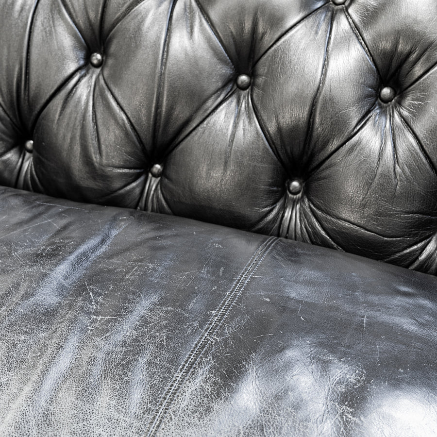 DIVIANI Black Leather Tufted Sofa