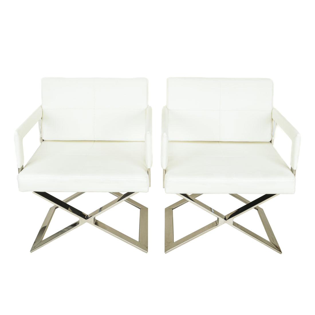 PAIR White Leather & Chrome Arm Chairs
