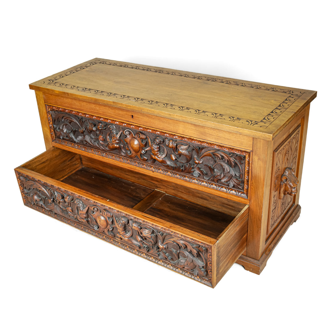 Vintage Carved Cherry Chest With Drawer