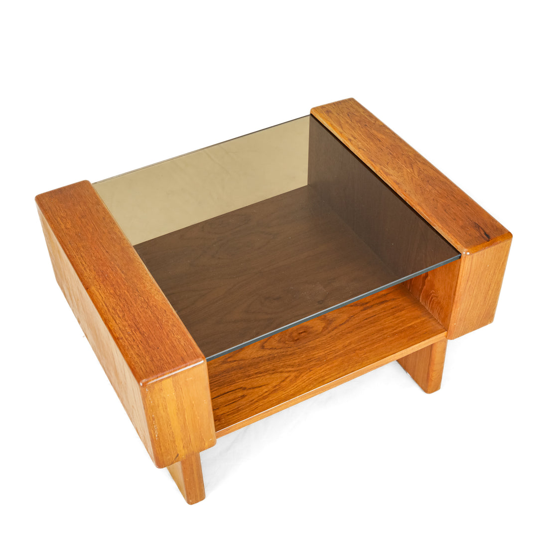 PAIR Vintage Teak End Tables With Smoked Glass Tops
