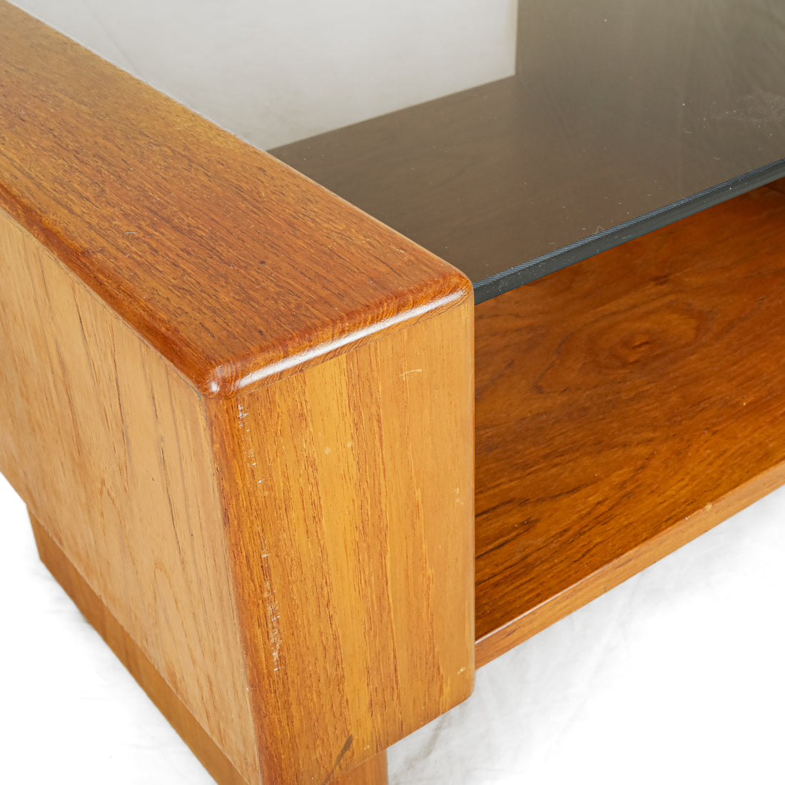 PAIR Vintage Teak End Tables With Smoked Glass Tops