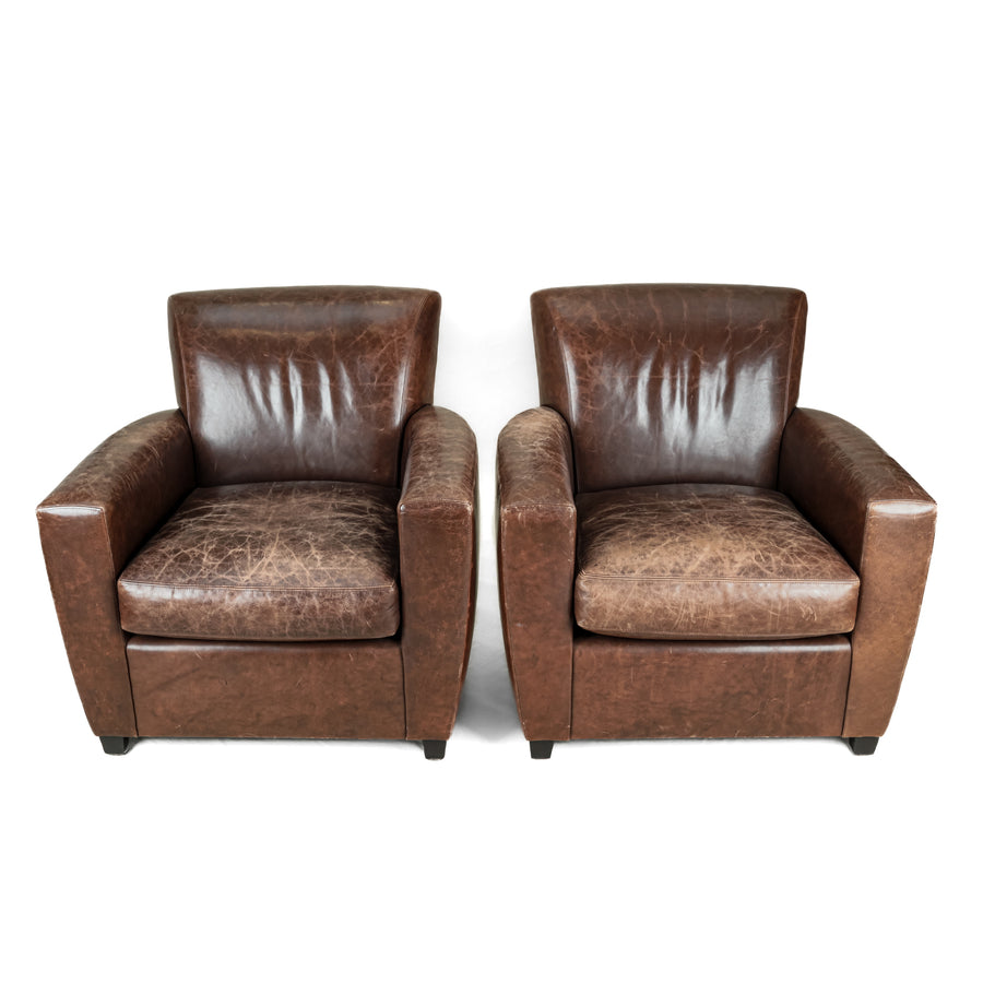 PAIR BAKER Coach Leather Club Chairs