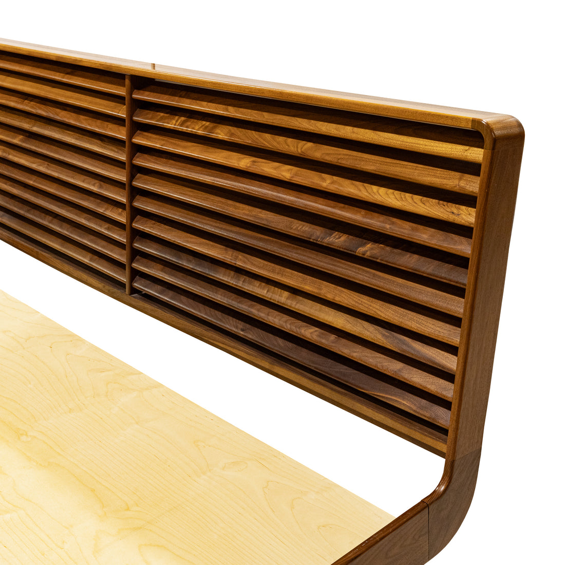 Louver Style Walnut Headboard and Platform King Size