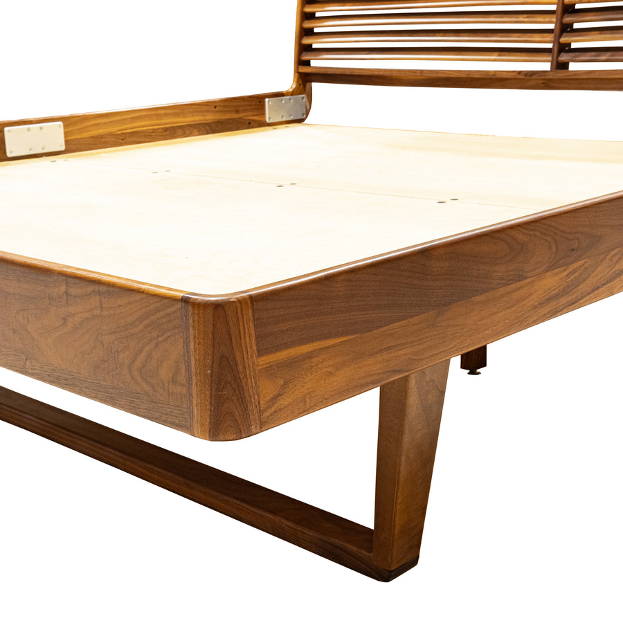 Louver Style Walnut Headboard and Platform King Size