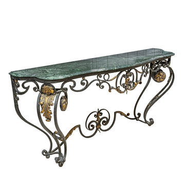 Vintage Italian Baroque Style Ironwork Console w/Stone Top