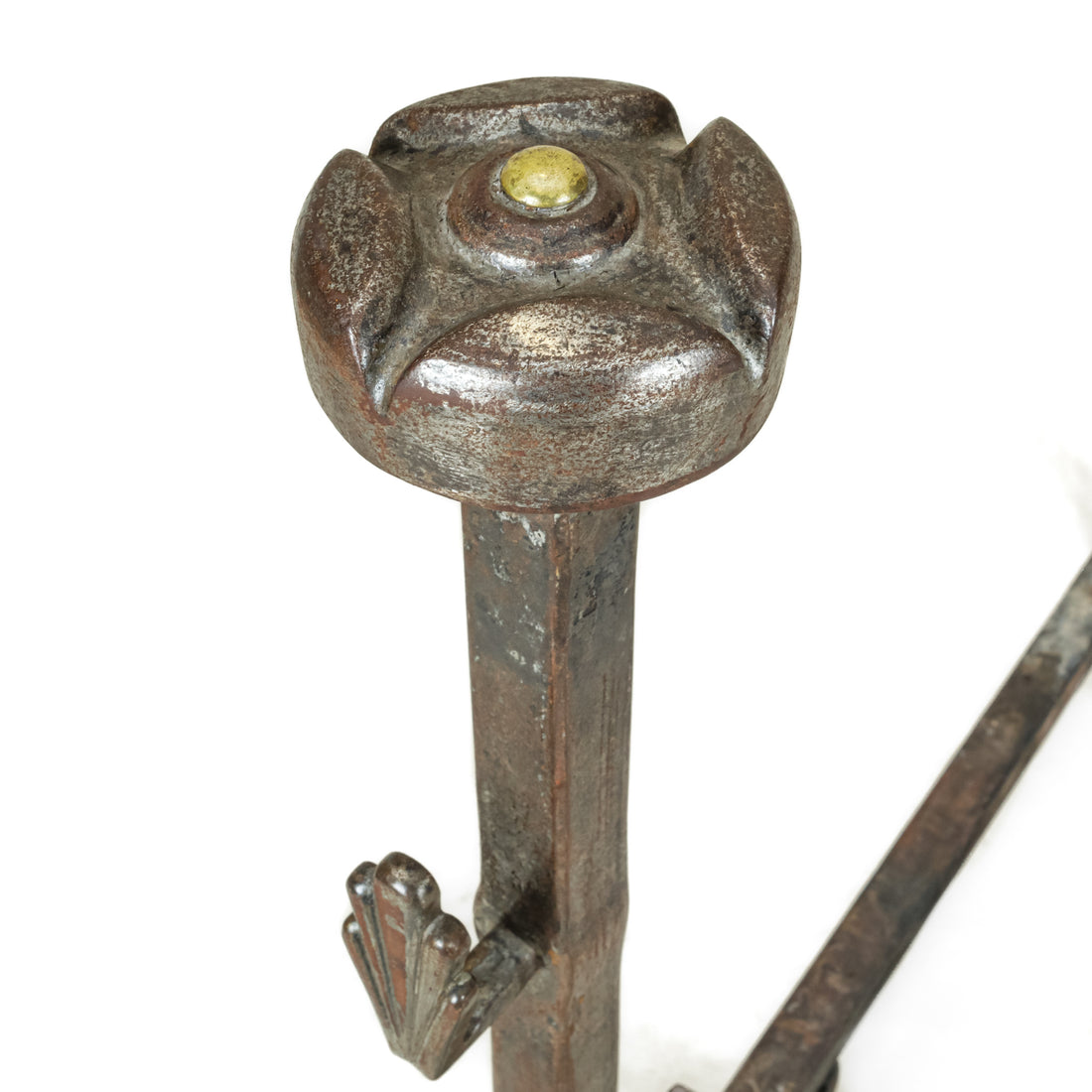 Antique Monumental Steel Andirons w/Brass Accent