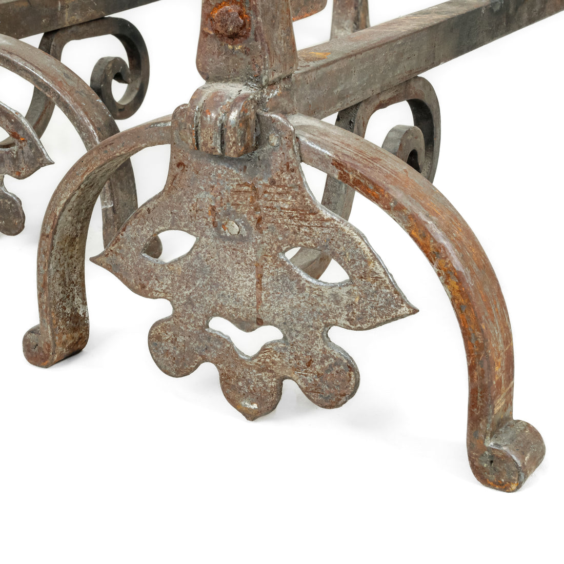 Antique Monumental Steel Andirons w/Brass Accent