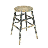 Vintage Rustic Black Painted Wooden Stool