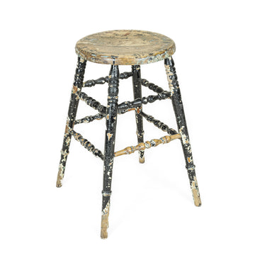 Vintage Rustic Black Painted Wooden Stool