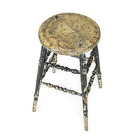 Vintage Rustic Black Painted Wooden Stool