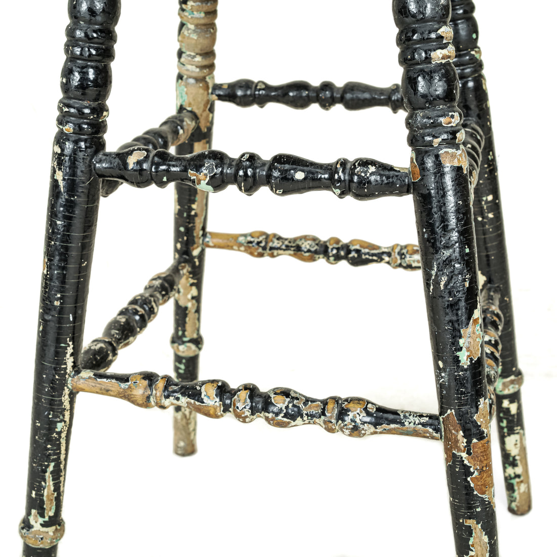 Vintage Rustic Black Painted Wooden Stool