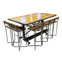 Vintage Steel & Wood Drafting Table  with 6 Steel & Wood Chairs