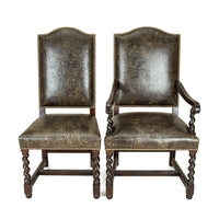 STICKLEY 6 Barley Twist Chairs w/Patterned Leather