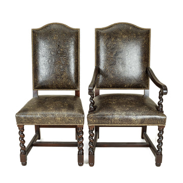 STICKLEY 6 Barley Twist Chairs w/Patterned Leather