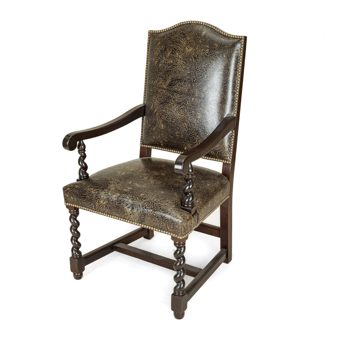 STICKLEY 6 Barley Twist Chairs w/Patterned Leather