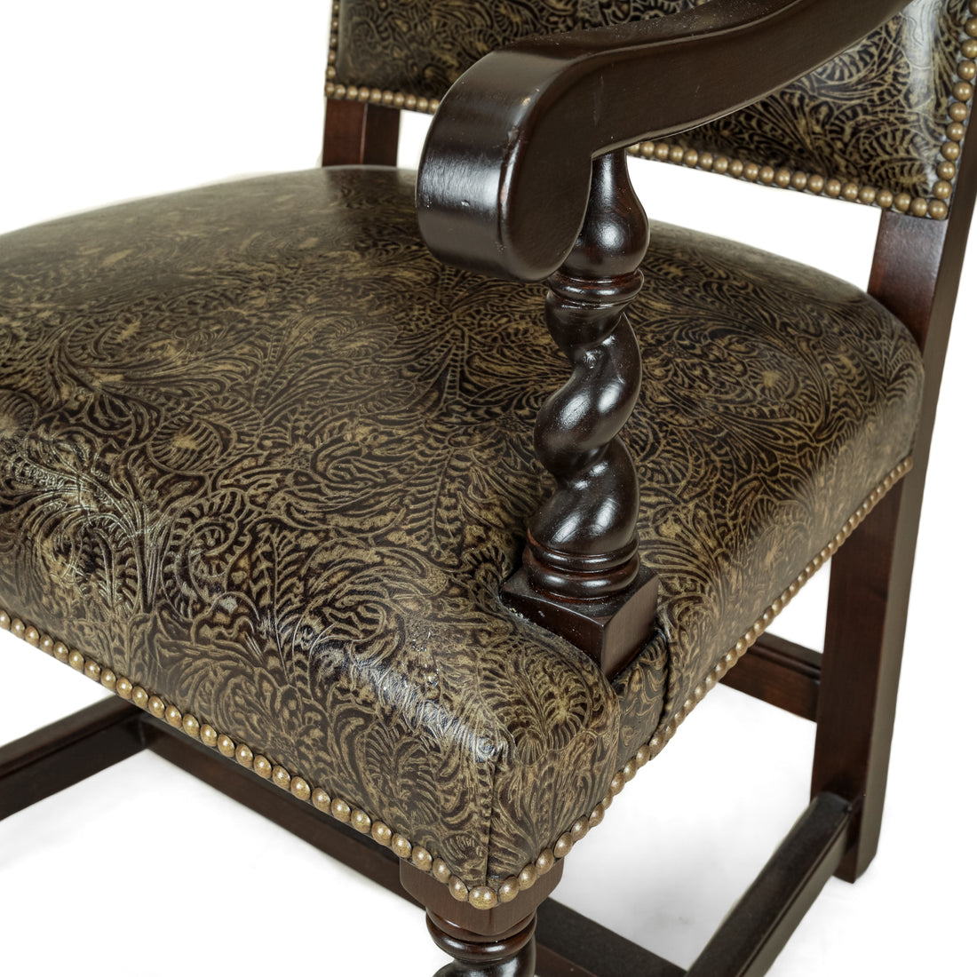 STICKLEY 6 Barley Twist Chairs w/Patterned Leather