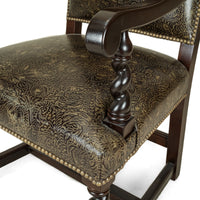STICKLEY 6 Barley Twist Chairs w/Patterned Leather