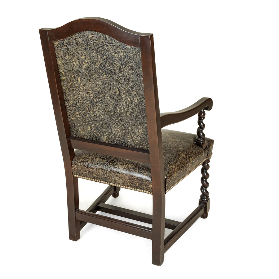STICKLEY 6 Barley Twist Chairs w/Patterned Leather