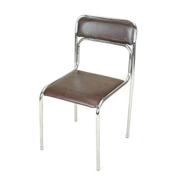 7 Chrome Tubular Stacking Chairs w/Brown Vinyl