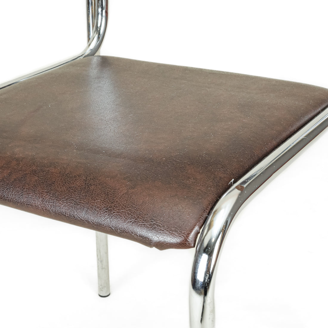 7 Chrome Tubular Stacking Chairs w/Brown Vinyl