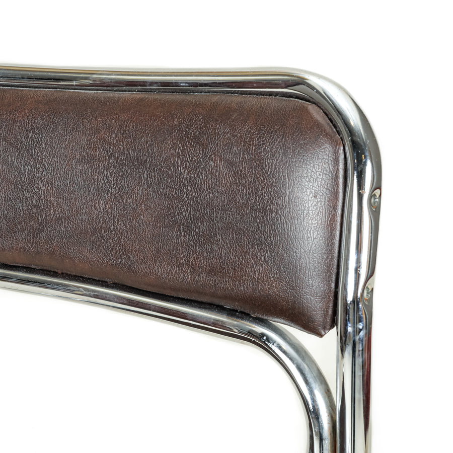 7 Chrome Tubular Stacking Chairs w/Brown Vinyl