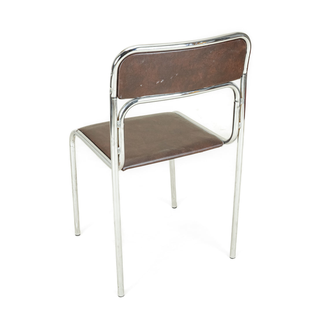 7 Chrome Tubular Stacking Chairs w/Brown Vinyl