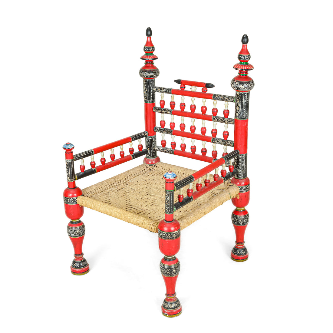 PAIR Painted Punjabi Wedding Chairs w/Rush Seats