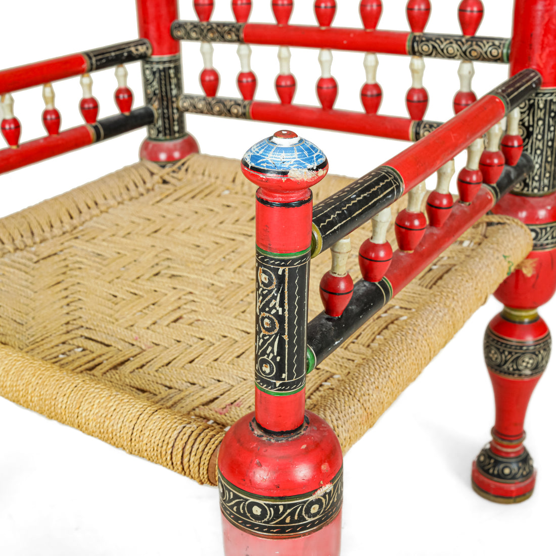 PAIR Painted Punjabi Wedding Chairs w/Rush Seats