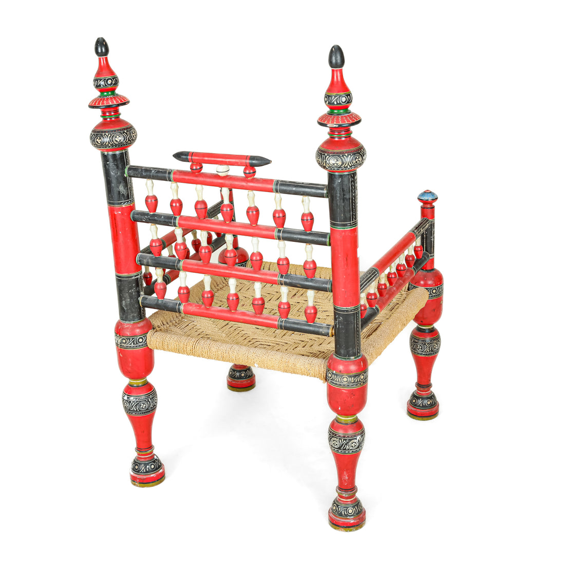 PAIR Painted Punjabi Wedding Chairs w/Rush Seats